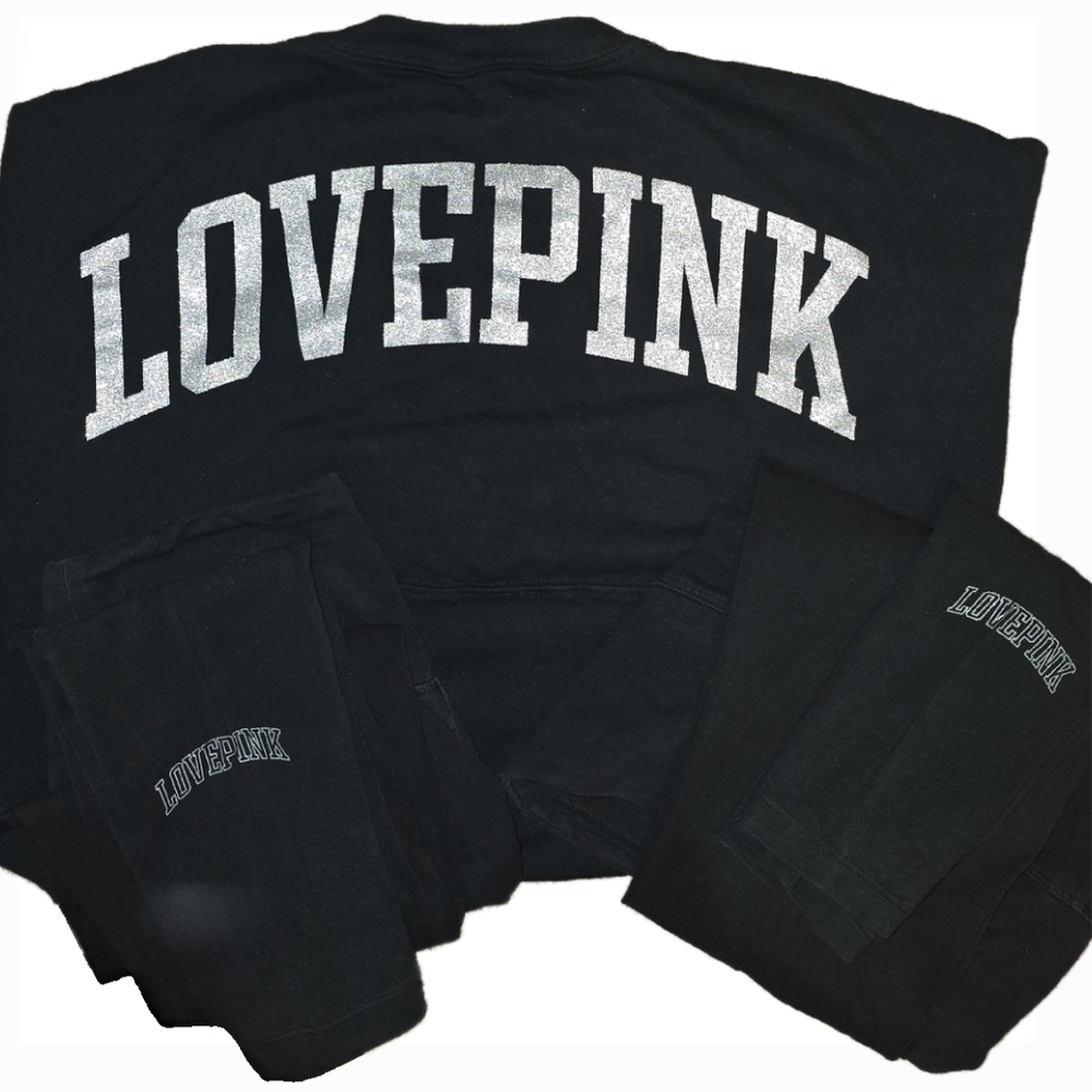 Victoria Secret PINK Shine Varsity Glitter Top/Legging Black - XS